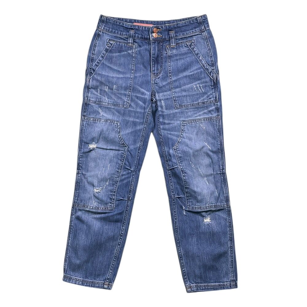 Pilcro Anthropologie Jeans 26P Utility Carpenter Distressed Crop Blue Cargo